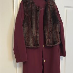 IMAN Burgundy Coat with Faux Fur Accent